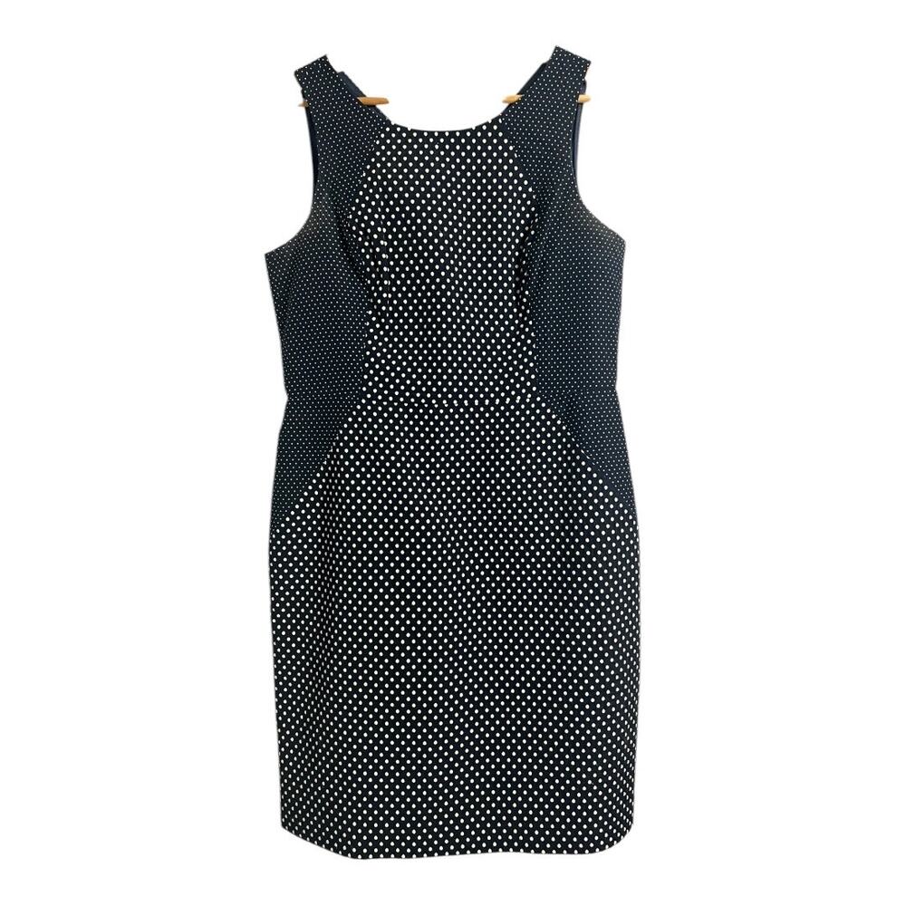 Banana Republic Polka Dot Sleeveless Sheath Dress Navy Women's 14 Preppy Formal